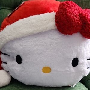 HELLO KITTY CHRISTMAS RED SANTA HAT AND RED BOW PILLOW